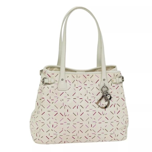 Christian Dior Lady Dior Canage Tote Bag Coated Canvas White Auth - Picture 1 of 16